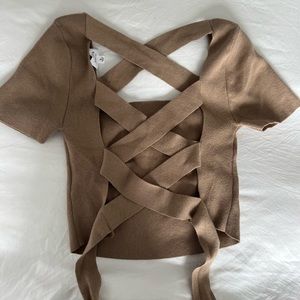 Lelis tan tie back knit top